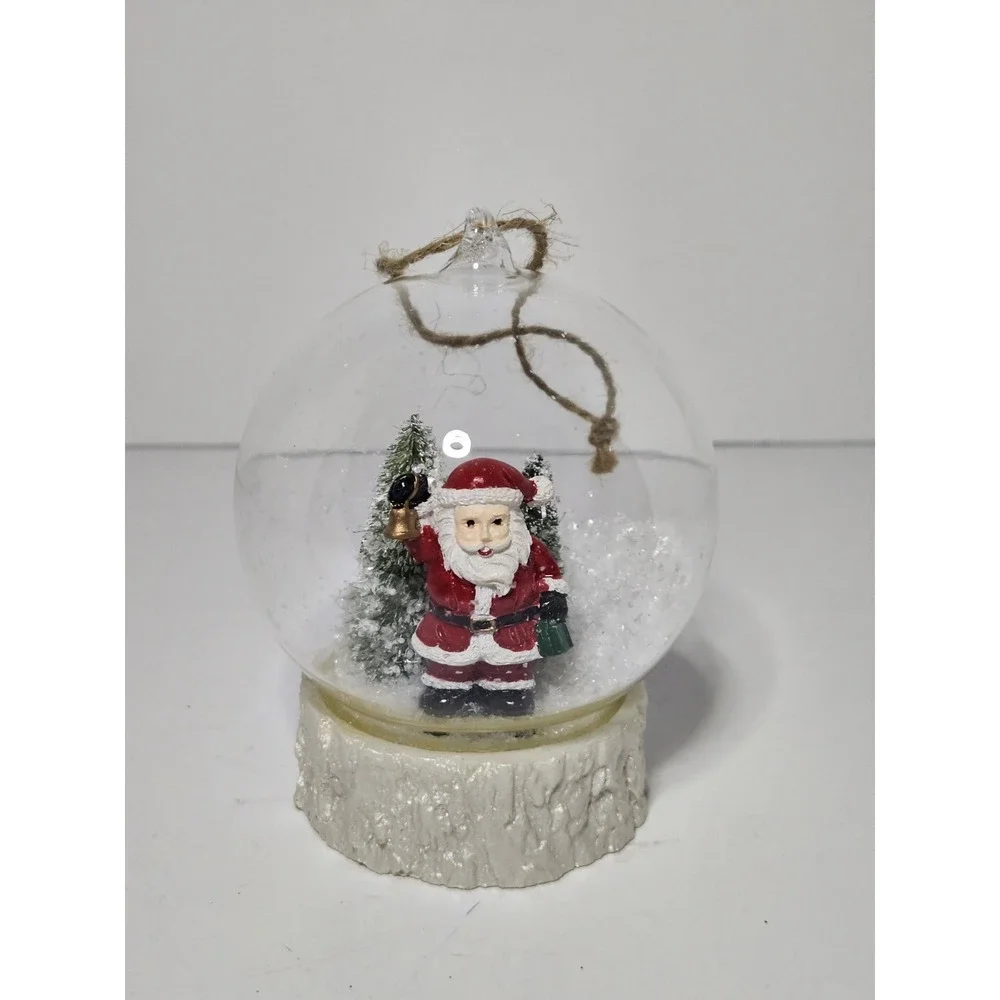 Vintage Santa Claus Snow Globe Ornament Glass Christmas Tree Hanging Bauble Faux
